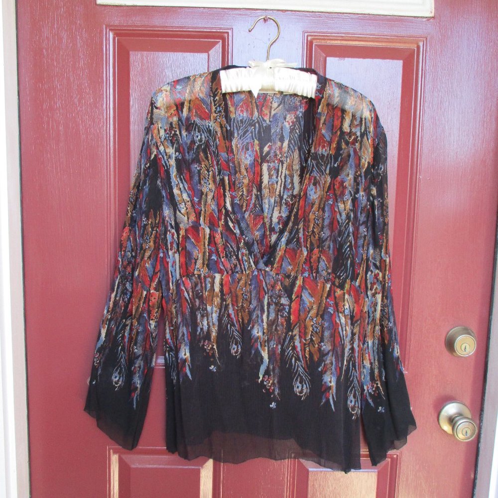 Chico's Silk Blouse Sz 2 Large Rust Red Blue